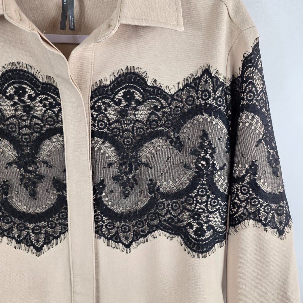 Anthropologie Long Sleeve Beige Playsuit Romper Women's Size Small Lace Accents - Picture 5 of 14